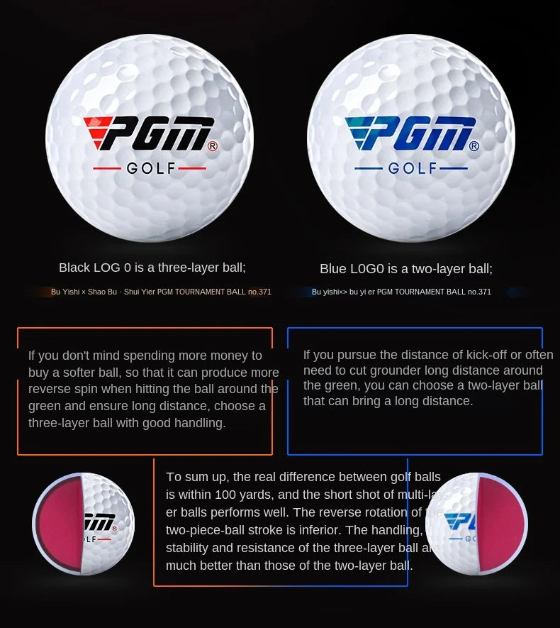 PGM Q002 3-Layer Golf Balls – Tournament Play, 44g, 80 Hardness, White with Logo