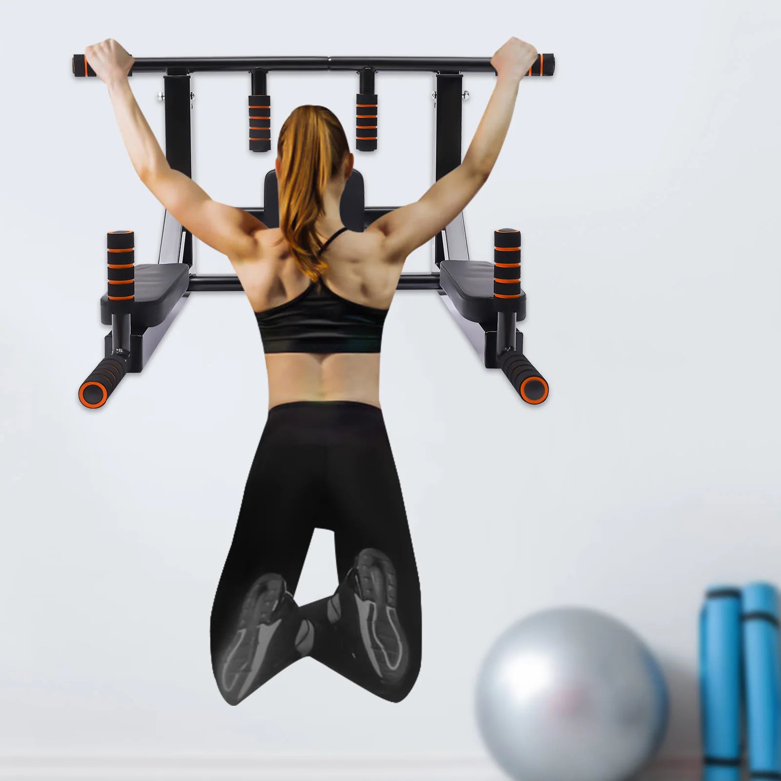 Pull Up Bar Wall Mounted Raise Dip Station Vertical Knee Exercise Equipment