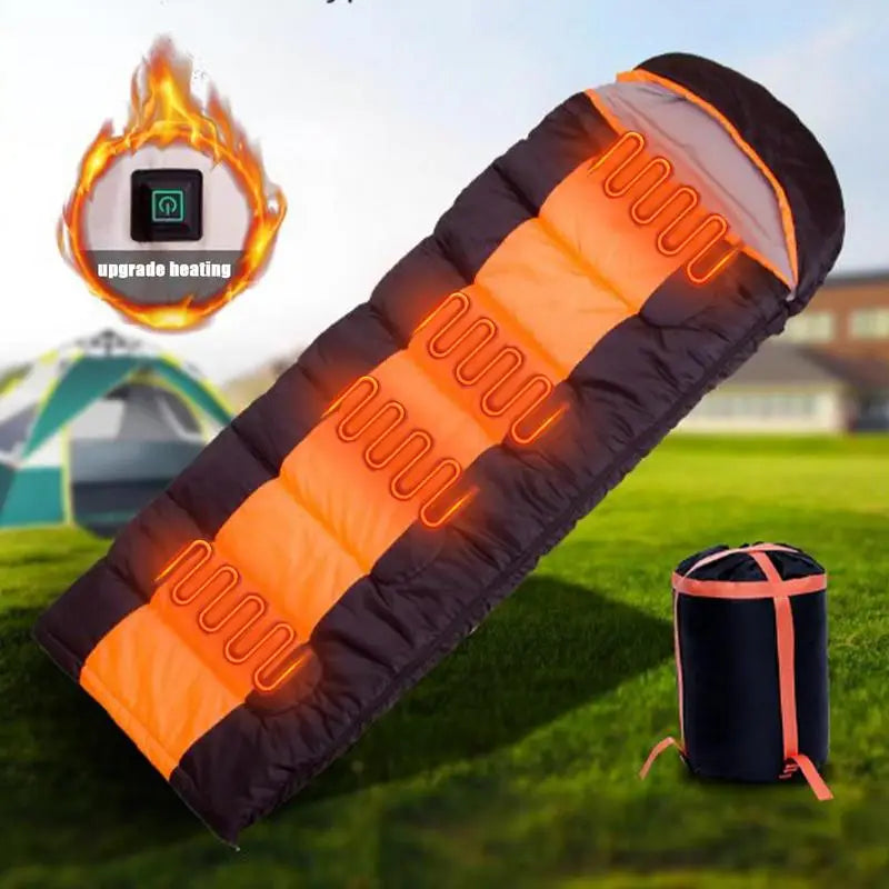 Outdoor Camping Heated Sleeping Bags USB Powered Heating Pad 3-Level Winter Warm Sleeping Bag with Compression Bag for Hiking