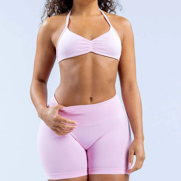 DLOGO With Logo Impact Strappy Bra Top Women High Support Impact Thin Strap Halter Sport Seamless Bras Scrunch Workout Yoga Tank