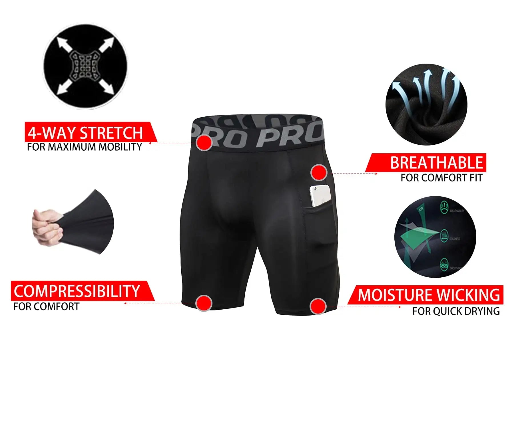 Men’s Compression Shorts with Pocket – Athletic Spandex Performance Wear