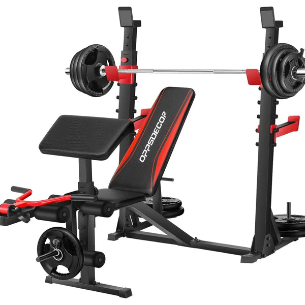 900LBS Weight Bench Set with Squat Rack Preacher Curl Weight Bench with Leg Extension Workout Bench for Home Gym