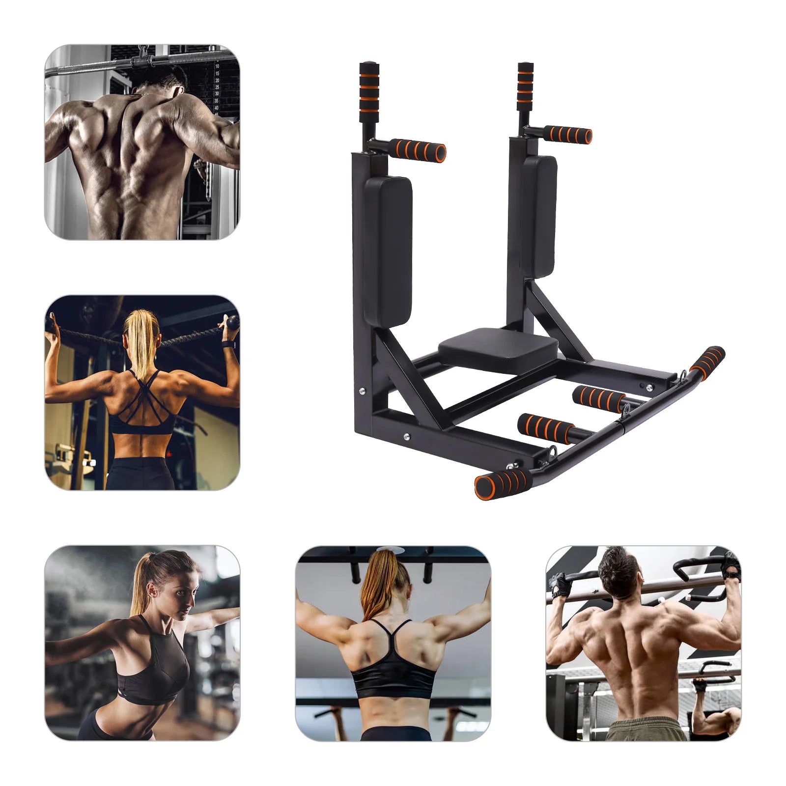 Pull Up Bar Wall Mounted Raise Dip Station Vertical Knee Exercise Equipment