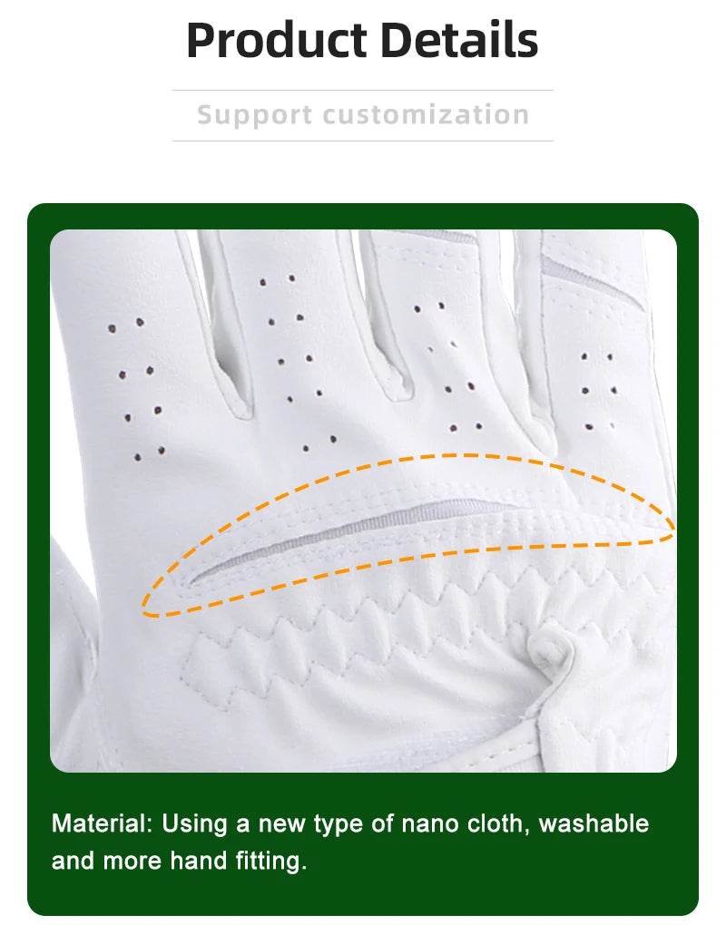 Men’s Golf Gloves – Left/Right Hand, Breathable Grip, White/Dark Grey (Namib Series)