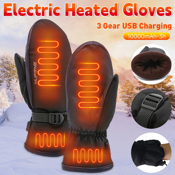 Winter Gloves Electric Heating Gloves USB Charging Snowboard Gloves Cold-Proof 3 Gear Temperature for Climbing Hiking Cycling