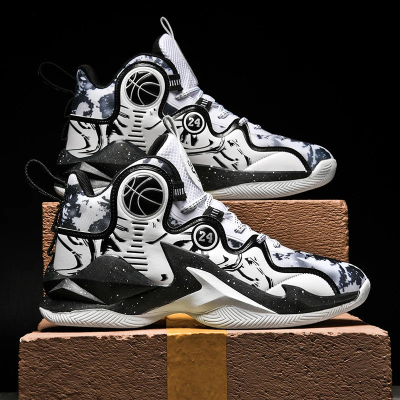 Men's Basketball Shoes No-Slip Breathable Outdoor Shoes Fashion Graffiti Training Shoes