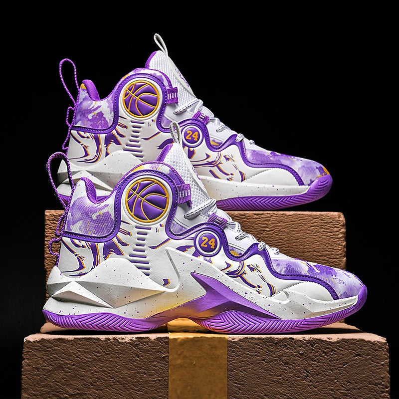 Men's Basketball Shoes No-Slip Breathable Outdoor Shoes Fashion Graffiti Training Shoes