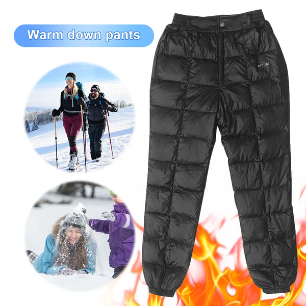 Outdoor Down Pants Windproof Ultralight Thermal Hiking Pants Skiing Camping Warm Winter Goose Down Pants Snow Trousers M-XXL