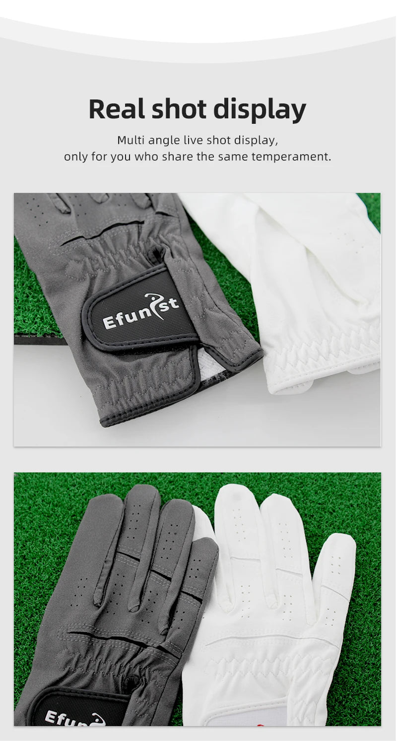 Men’s Golf Gloves – Left/Right Hand, Breathable Grip, White/Dark Grey (Namib Series)