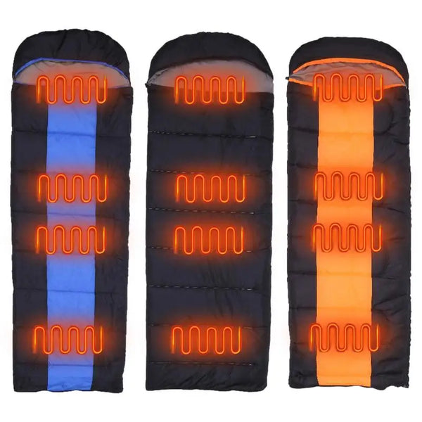 Outdoor Camping Heated Sleeping Bags USB Powered Heating Pad 3-Level Winter Warm Sleeping Bag with Compression Bag for Hiking