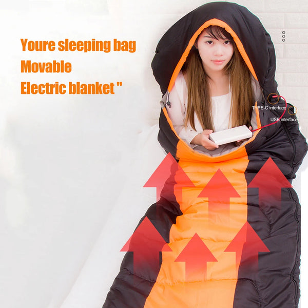 Winter Electric Heated Sleeping Bag Type-C 5V Emergency Sleeping Bag 3-Level Temperature for Outdoor Camping for Travel Hiking