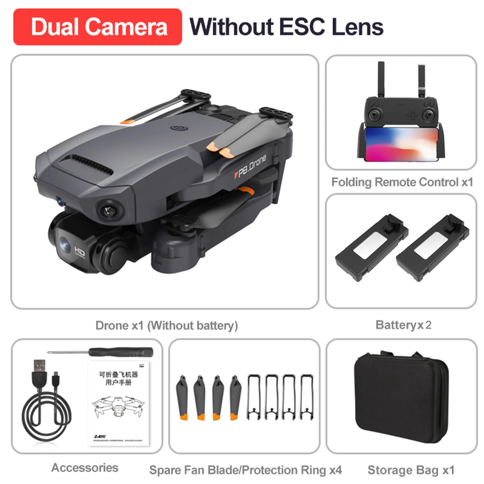 P8 RC Quadcopter with Camera 4K Dual Camera RC Drone with Function 4 Sided Obstacle Avoidance Waypoint Flight Gesture Control