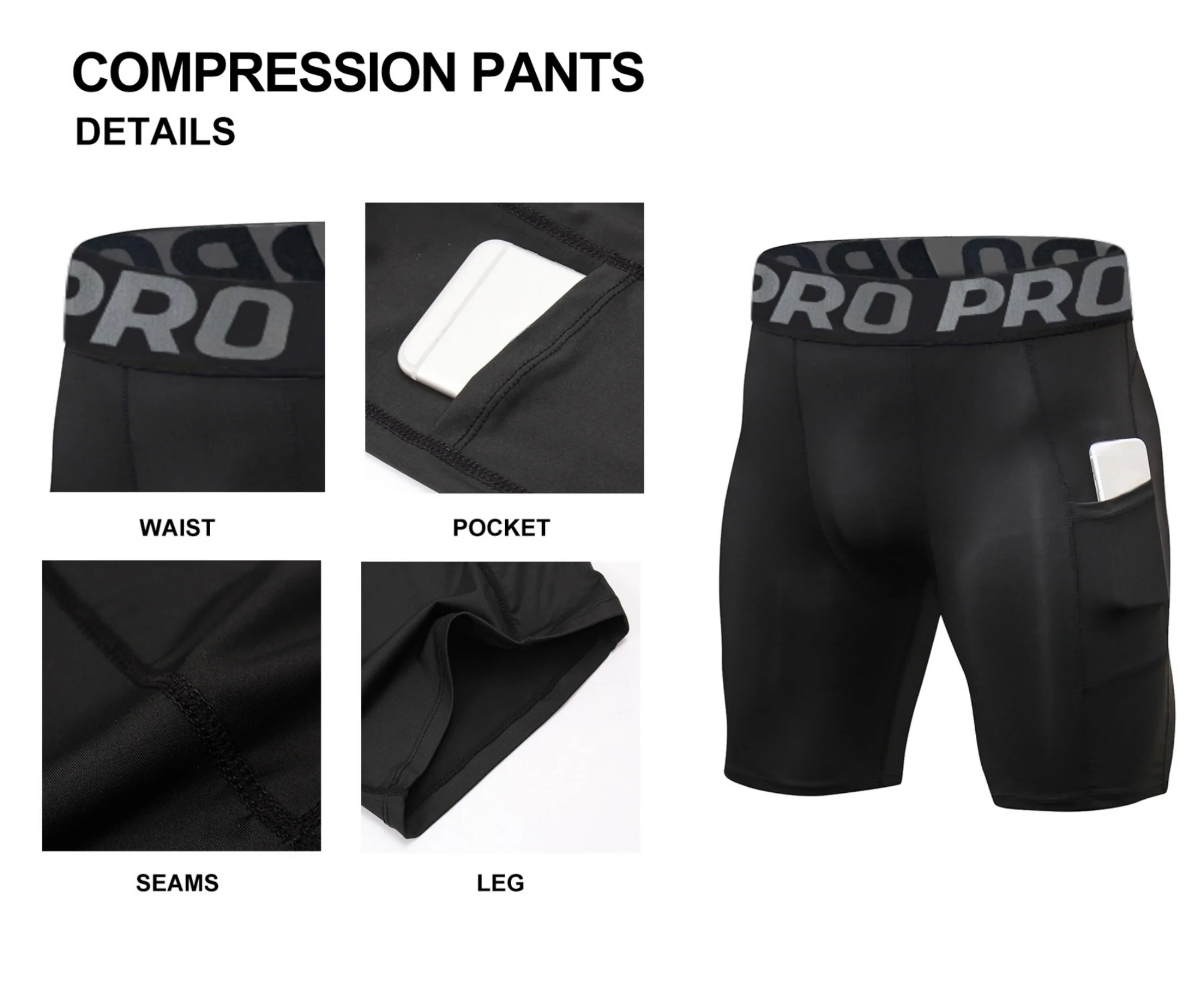 Men’s Compression Shorts with Pocket – Athletic Spandex Performance Wear
