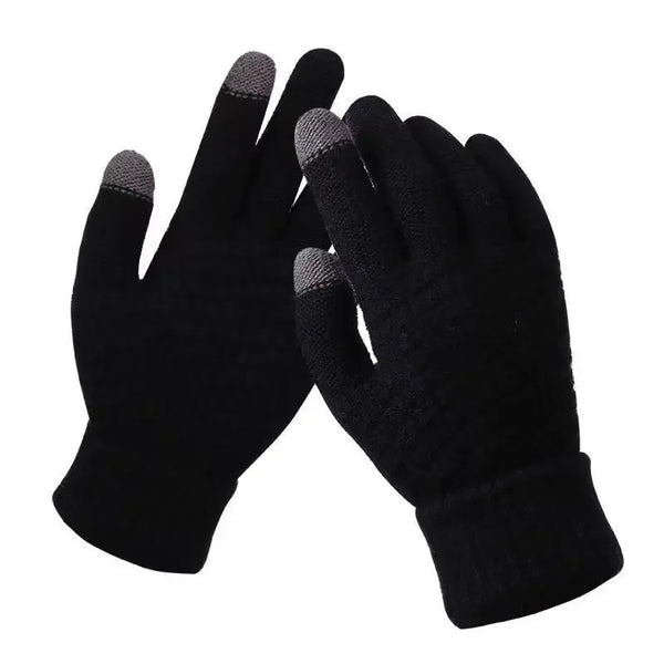 Unisex Winter Knit Touchscreen Gloves – Warm Wool Full-Finger Mittens