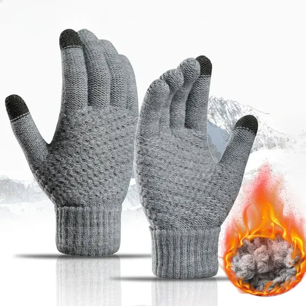 Unisex Winter Knit Touchscreen Gloves – Warm Wool Full-Finger Mittens