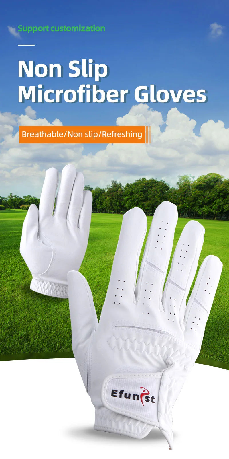 Men’s Golf Gloves – Left/Right Hand, Breathable Grip, White/Dark Grey (Namib Series)